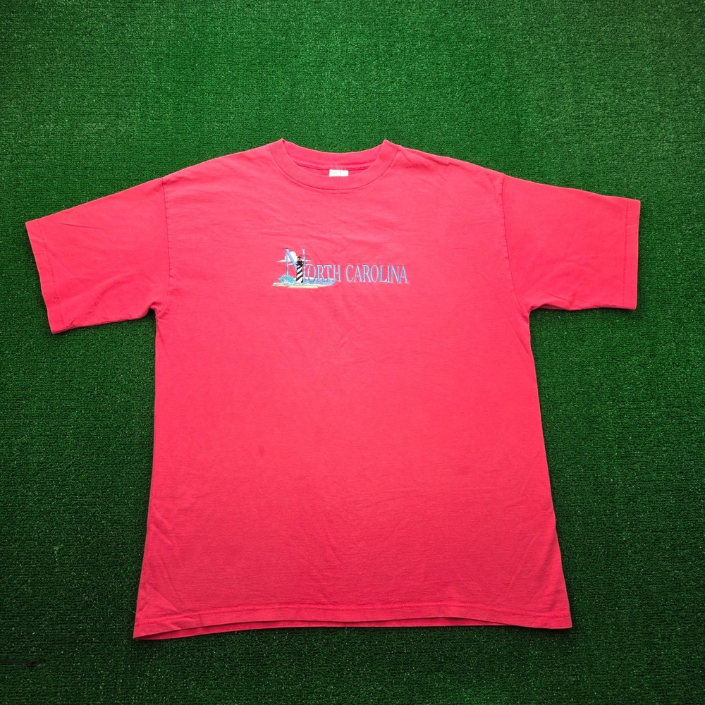 Vintage Desert Heat North Carolina Lighthouse Tshirt Mens 2XL Pink Embroidered